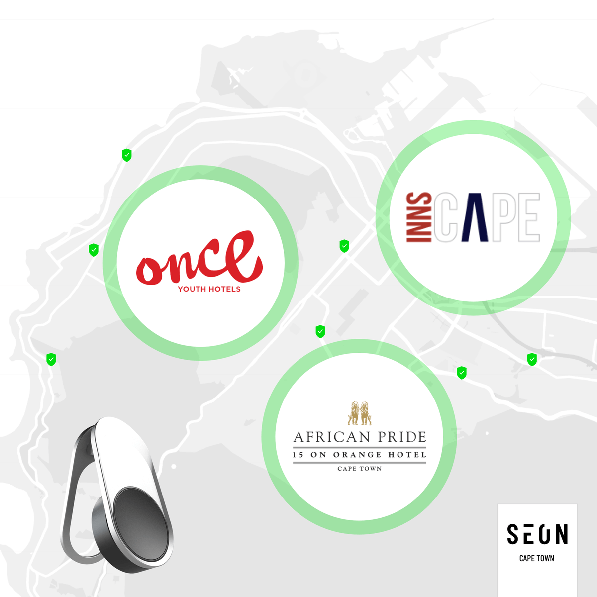 seonnetwork's tweet image. Exciting news! SEON is now available at the following hotels in Cape Town: 15 on Orange, InnsCape on Castle Hotel and Once in Cape Town! Have a safe stay with SEON.

#SEON #SafetyFirst #SecurityOnTheGo #CapeTown