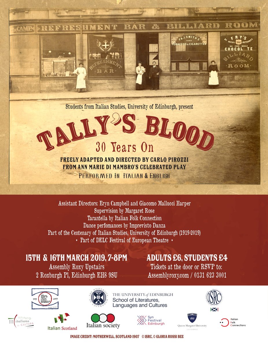 LLCatEdinburgh's tweet photo. #DELCtheatrefest kicks off tonight @AssemblyRoxy! This year's Italian Play is adapted from Ann Marie Di Mambro’s picture of Italian immigrant community life in wartime Scotland. ‘Tally’s Blood - 30 Years On’ combines drama, music, and dance. Don't miss it! https://t.co/5bIbKqqZjX https://t.co/lkA8e3o4Fq