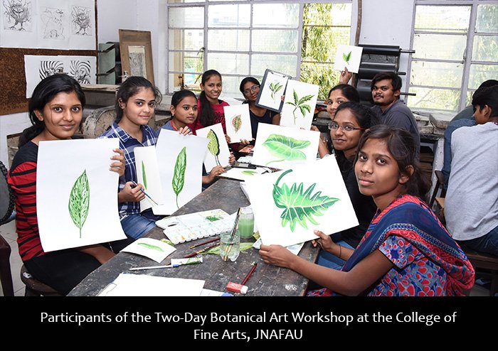 tsdamindia's tweet photo. Second Day of the #BotanicalArtWorkshop by Ms. Meena Subramaniam, Artist from Kochi, organized by #HeritageTelangana for Students of Fine Arts and Botany at the College of Fine Arts, @jnafau_hyd, Hyderabad. #FineArtsCollege #FineArts #HenryNoltie #JNAFAU @TheBotanics @GZ_Hyd https://t.co/ixVglr8XhA