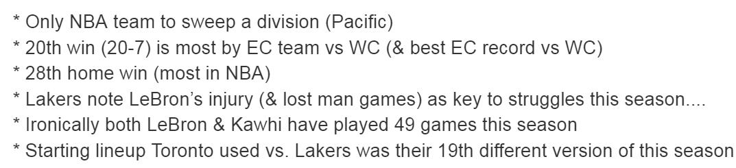 A few interesting Raptors milestones & stats following win over Lakers: