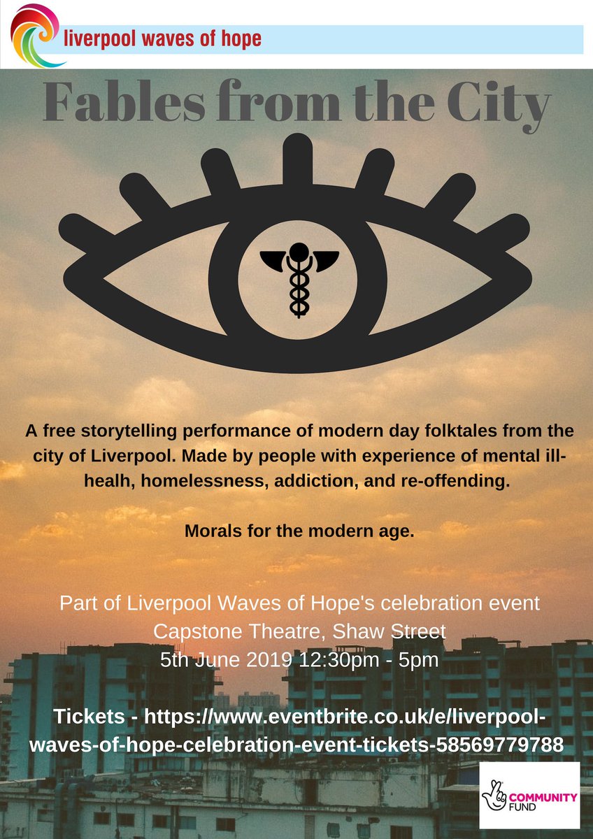 Tickets now available for Waves of Hope's celebration event, featuring our folktale performance and launch of our storybook, Fables from the City. 
Book tickets here - eventbrite.co.uk/e/liverpool-wa…

#fablesfromthecity
<a href="/WhitechapelLiv/">Whitechapel Centre</a>
@BigLifeTweets
@CapableLiv
<a href="/NeuroTriage/">NeuroTriage C.I.C.</a>
<a href="/UOLHTH/">UOLHelpthehomeless</a>