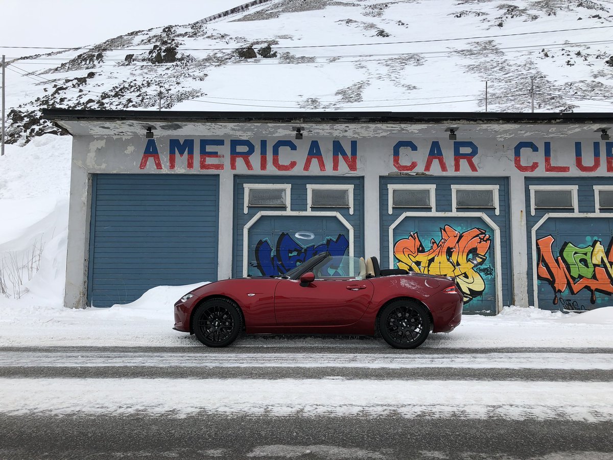 evomagazine's tweet photo. After 850km of driving in the far north of Norway, Finland and Sweden, our #fastfleet MX-5 has finally made it to the end of this epic journey. Read about it in an incoming issue soon. @mazdaukpr @Mazda_UK @JordanKatsianis https://t.co/4Z7AinLzh0