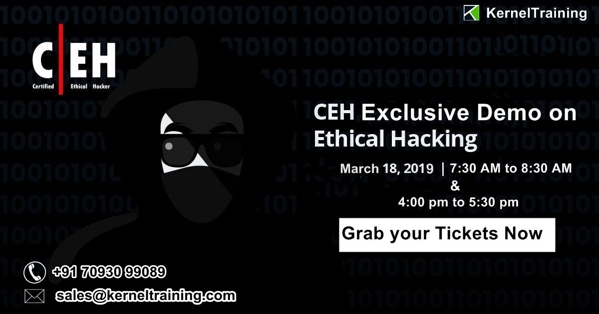 KernelSphere's tweet image. CEH certification will give strong career growth opportunities in the IT industry. Attend free exclusive Demo session on CEH by our real-time experts.
Enrol Now: bit.ly/2CgA6SI