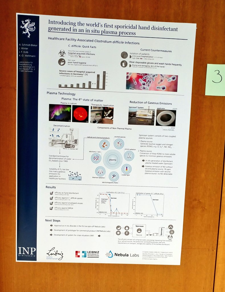 LFV_HealthTech's tweet image. Postersession auf der #AMRConference: Gewöhnliches Wasser mit kaltem #Plasma zum sporenabtötenden Desinfektionsmittel machen? Wie das geht, wird auf dem Poster unserer @INPGreifswald-Kollegen erklärt.