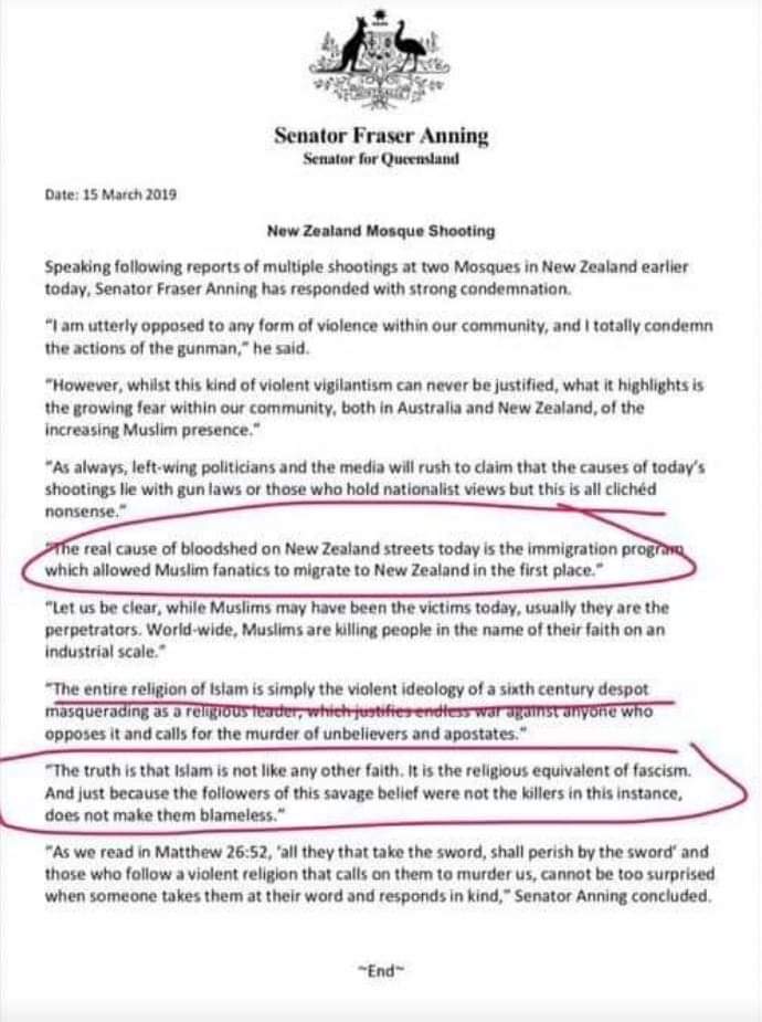 Naz_B7's tweet photo. Can't believe I am reading this.
Islamaphobia at it's finest!
#Islamophobia #whiteterrorist #ChristchurchMosqueAttack #attackonislam https://t.co/kFhz4J8l48