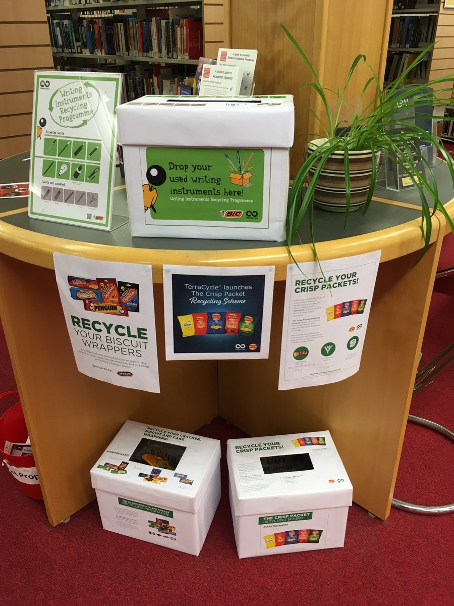 If you happen to be passing Seng Library you can now drop off your used pens 🖊️, crisp packets and biscuit packets 🍪to be recycled! Seng library staff have already made a considerable contribution to the biscuit wrappers box 😅 #Recycle ♻️ #GOGREENWEEK 💚