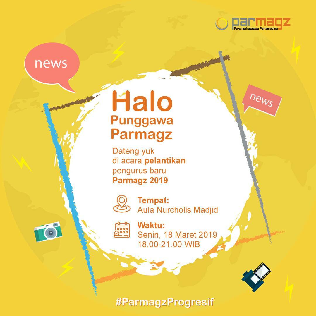 parmagz's tweet photo. Halo punggawa Parmagz

Kami mengundang semua punggawa Parmagz buat datang dan ramein acara pelantikan pengurus baru Parmagz 2019. 

Bertempat di Aula Nurcholish Madjid. hari Senin,18 Maret 2019,pukul 18.00-21.00 WIB.
Ditunggu kehadirannyaa ya,terima kasih:)

#ParmagzProgresif2019 https://t.co/a4aj2oGEI1