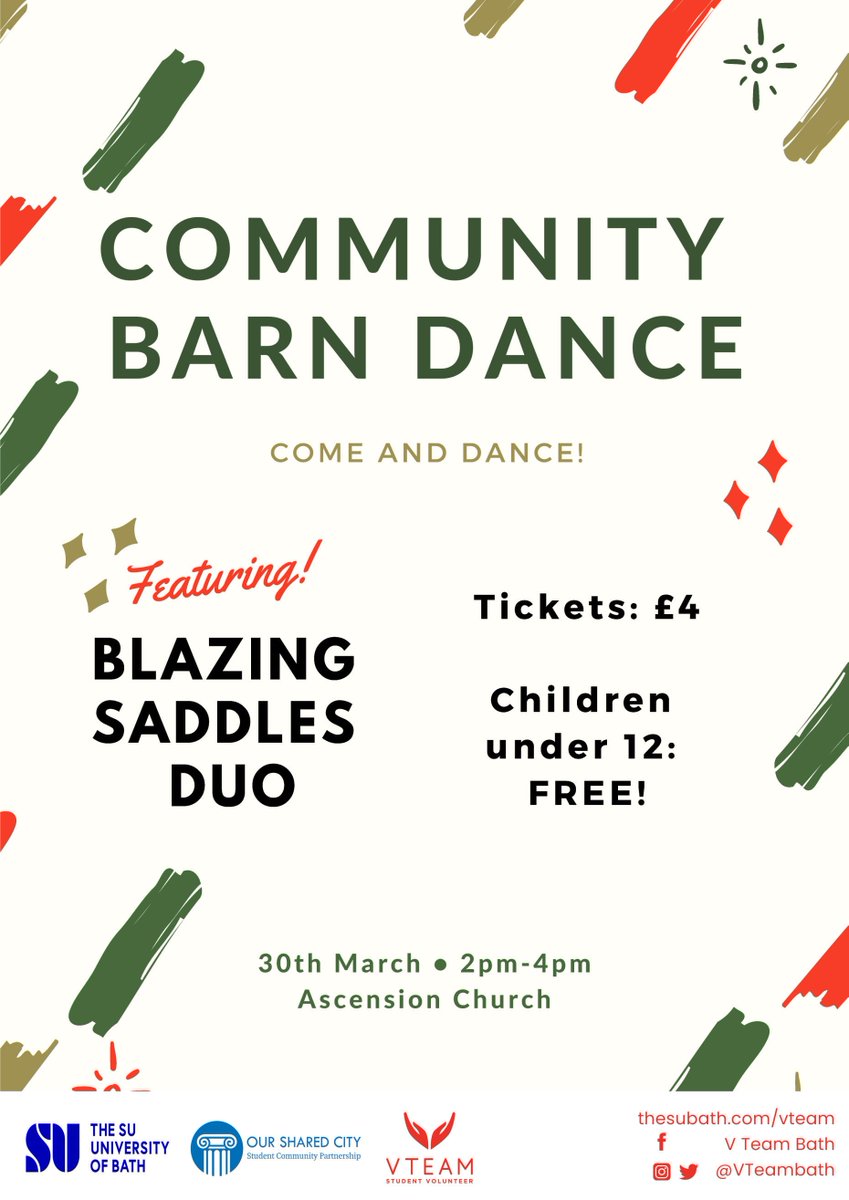 Exciting announcement! Tickets for our annual #Community Barn Dance, in partnership with <a href="/SCPBath/">SCP Bath</a>, have just been released: thesubath.com/ents/event/720…! We welcome all members of the community to join in! General entry is £4.00 and children under 12 go free!