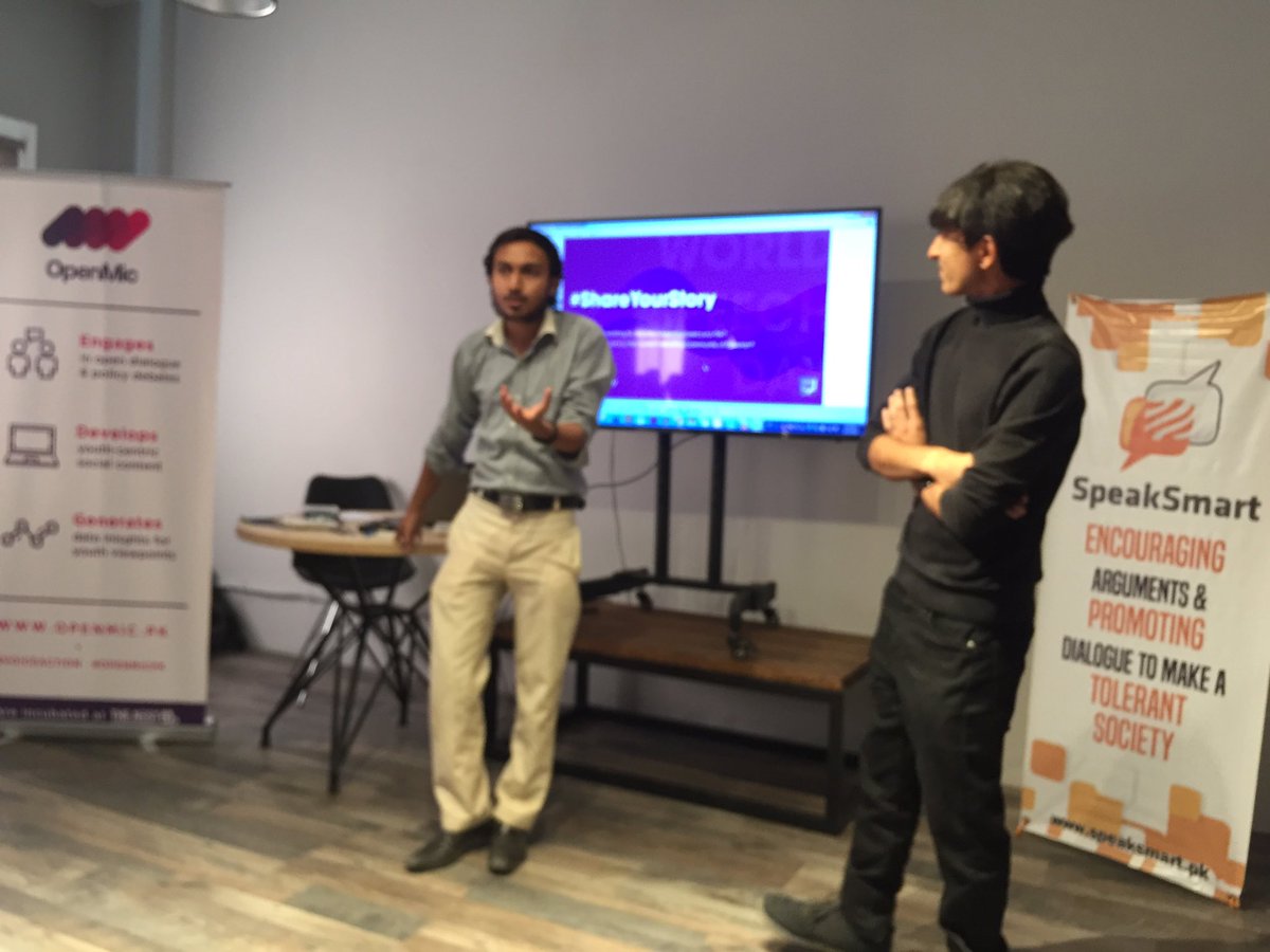 OpenMicPK's tweet photo. We are here at @Worldspeechday!
Shah Nihal and Nauman are sharing their journey of debating and how discourse helped them to embrace diversity.
#OpenMicPK #JawanPK #Debates #MillennialPK #SocialChange https://t.co/eY2tUrRurl