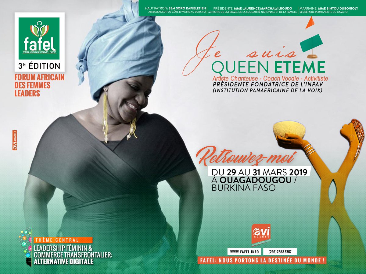 fafel_africa's tweet photo. #FAFEL2019
Une voix suave de contralto, une prestance et présence scénique chaleureuse et énergisante; une carrière longue de 20 ans
Rendez-vous du 29 au 31 Mars 2019 pour découvrir cette richesse culturelle et artistique #DivaQueenEteme.
#FormElles #InspirElles https://t.co/EYHI1eattB