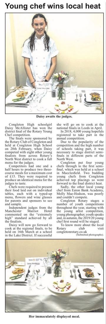 CongletonHS (@congletonhs) on Twitter photo Our Y9 chef, Daisy McA will travel to Kendal in the Lake District tomorrow with her family, our <a href="/chstechdept/">CHS Technology Dept</a> Food Tech teacher, Mrs Thorpe & members of <a href="/congletonrotary/">congletonrotaryclub</a> to take part in the Regional Finals of <a href="/RotaryGBI/">Rotary GB & Ireland</a> Young Chef Competition. Good luck to all those taking part 🍴 Our Y9 chef, Daisy McA will travel to Kendal in the Lake District tomorrow with her family, our <a href="/chstechdept/">CHS Technology Dept</a> Food Tech teacher, Mrs Thorpe & members of <a href="/congletonrotary/">congletonrotaryclub</a> to take part in the Regional Finals of <a href="/RotaryGBI/">Rotary GB & Ireland</a> Young Chef Competition. Good luck to all those taking part 🍴