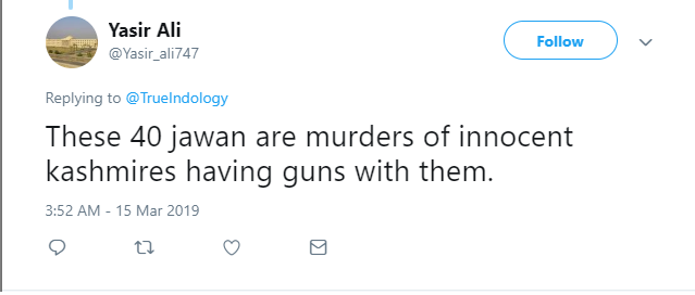TrueIndology's tweet photo. A few of the plethora of comments I am receiving today from Islamic bigots of Indian subcontinent on my TL. All of them justified Pulwama killing of Indian soldiers while complaining of Islamophobia somewhere in Newzealand.

We are dealing with the filthiest scum of the world https://t.co/1teYZJmDNG