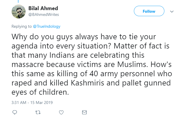 TrueIndology's tweet photo. A few of the plethora of comments I am receiving today from Islamic bigots of Indian subcontinent on my TL. All of them justified Pulwama killing of Indian soldiers while complaining of Islamophobia somewhere in Newzealand.

We are dealing with the filthiest scum of the world https://t.co/1teYZJmDNG