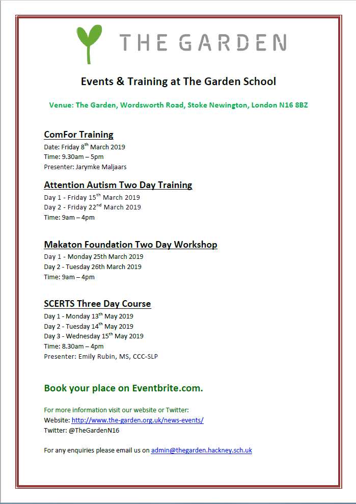 @TheGardenN16 are running a SCERTS Training Course and there are places available so book your tickets asap! Follow the link below to book your place: #SCERTS #SEN #Autism #TrainingAtTheGarden #SCERTSTraining #PlantingTheSeedsOfSuccess #HackneySchools eventbrite.co.uk/e/using-the-sc…