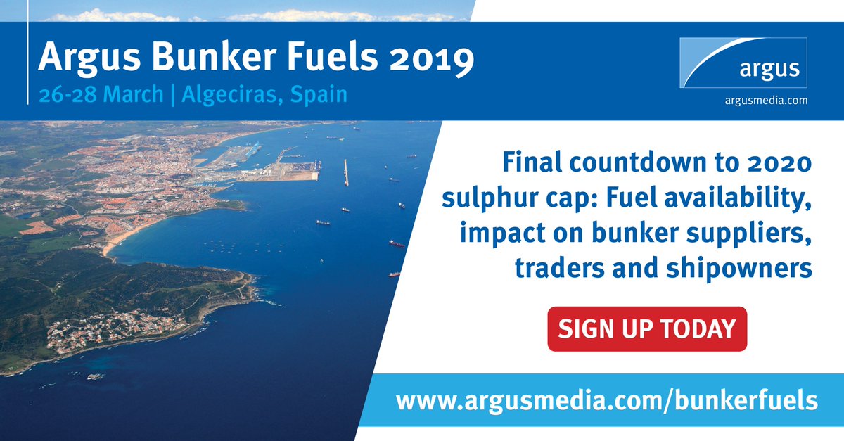 ArgusMedia's tweet photo. Shape your IMO strategy ahead of the final countdown to 2020. Join @PuertoAlgeciras, @Cepsa, @Repsol, @VopakAlgeciras, @EuropeaGroup, @Endress_Hauser, @PeninsulaPetrol, @Cernavalgroup #aesba and peers at #ArgusBunkerFuels, 26-28 March, Algeciras, Spain https://t.co/O19nfn30hy https://t.co/QHpqYcyIZb