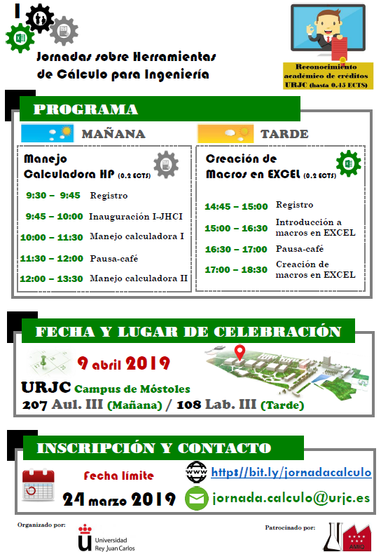IA_URJC's tweet photo. I Jornadas sobre Herramientas de Cálculo para Ingeniería: 9 de abril en el Campus de Móstoles. Fecha límite para inscripción: 24 de marzo https://t.co/yYTHfEuVac
