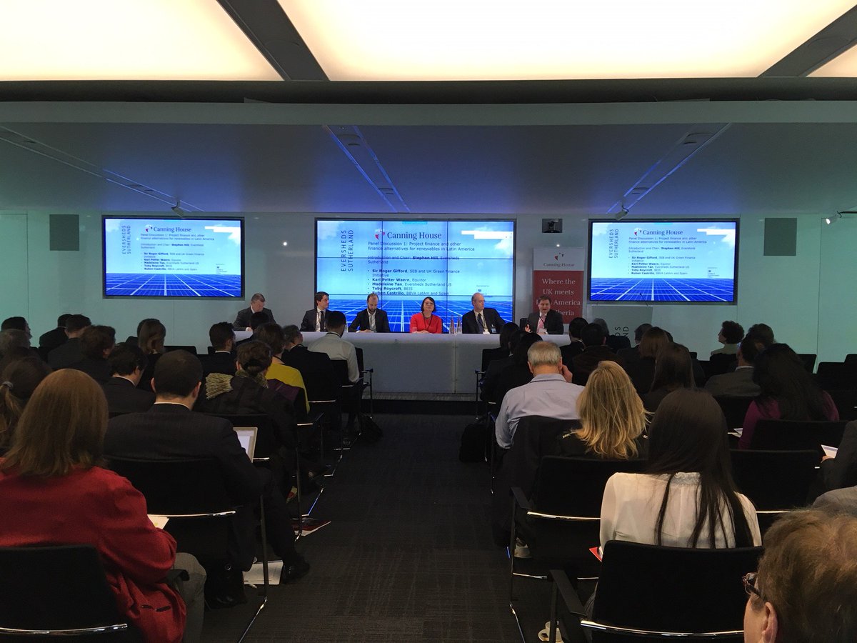 ESgloballaw's tweet photo. Partners Stephen Hill and Greg Falkof from our London team and Tom Warren and Madeleine Tan from our Atlanta and New York teams presented and chaired panels yesterday morning at the @Canning_House Renewable Energy in Latin America conference #ProjectFinance  #LatinAmerica https://t.co/TXFwimWVOA