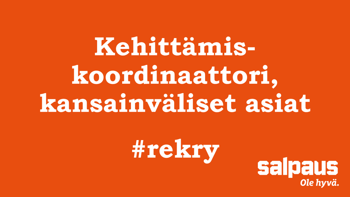 Tule meille töihin! Etsimme kehittÀmiskoordinaattoria, jolla on kokemusta kansainvÀlisestÀ yhteistyöstÀ ja hanketoiminnasta sekÀ ammatillisen koulutuksen tuntemusta. Lue lisÀÀ ja hae 29.3. mennessÀ: https://www.salpaus.fi/info/tule-meille-toihin/avoimet-tyopaikat/ ⊠#salpaus #rekry #ammatillinenkoulutus #työpaikat #Lahti