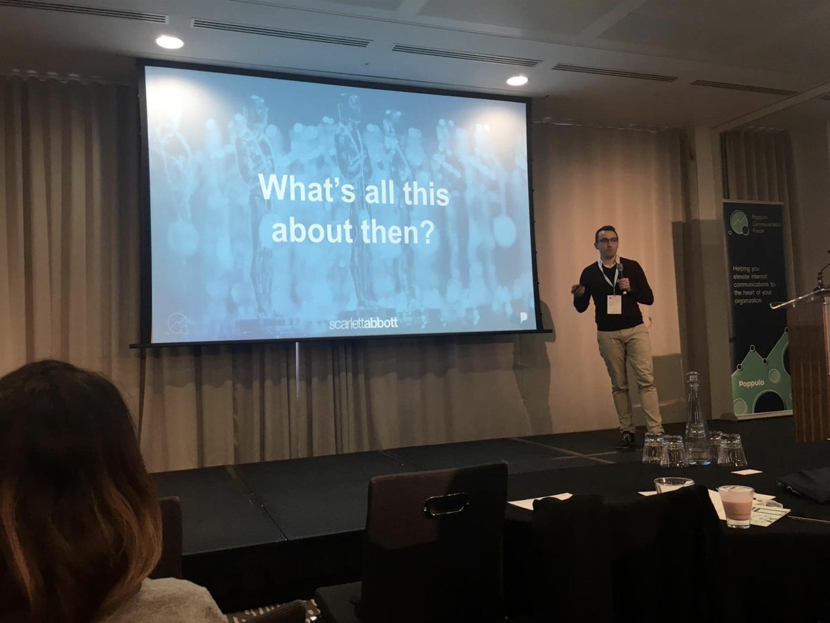 scarlettabbott's tweet photo. Russ gets going to tell us about the Oscars approach! How IC leaders can apply and Academy Award winning technique to content strategy. #ic #internalcomms #poppuloforum https://t.co/TAHkG4BBdN