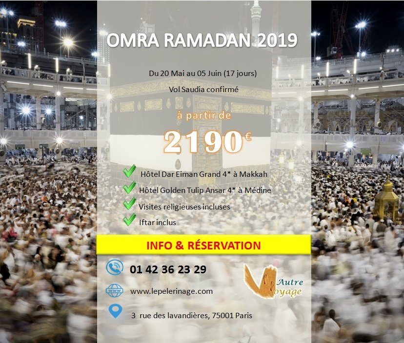 #OmraRamadan2019 Inscrivez-vous au Omra de la deuxième quinzaine de Ramadan 🕋 
Réservez votre place dès maintenant sur notre site:
🌐lepelerinage.com/omra-ramadan-o…
⚠️LES PLACES SONT LIMITÉES !!
