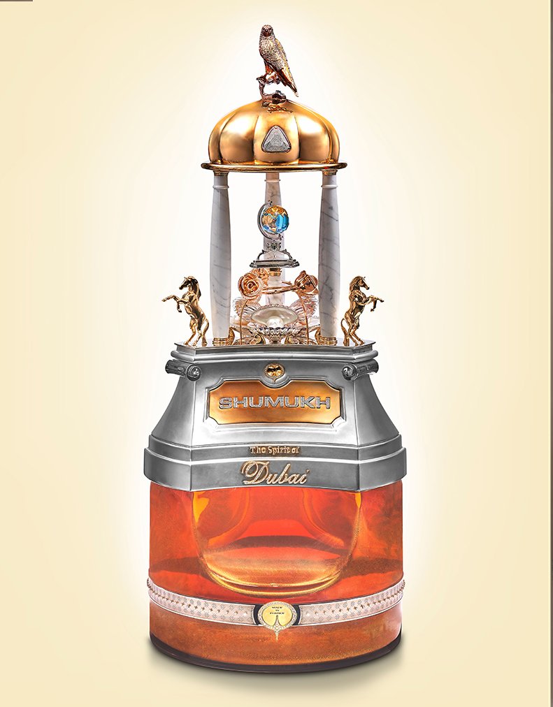 4FashionTv's tweet photo. #FTVnews : UAE perfumer unveils world's most expensive perfume that costs Dh4.8 million in Dubai !!!! Valued at Dh4.752 million, the new product is called Shumukh that took over three years to be formulated and 494 perfume trials. 
It is set with over 3,500 sparkling diamonds... https://t.co/hQPpAVMJoC