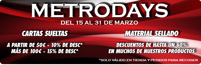 MetropolisCnter's tweet photo. Llegan los MetroDays a @MetropolisCnter y a @MetroEstrella20 !!!! A partir de hoy y hasta el 31 de Marzo podréis disfrutar de grandes ofertas en material sellado y descuentos en Cartas sueltas de todos nuestros juegos. 
https://t.co/k662OY5mzt #Metrodays https://t.co/cNPHJXgBhw