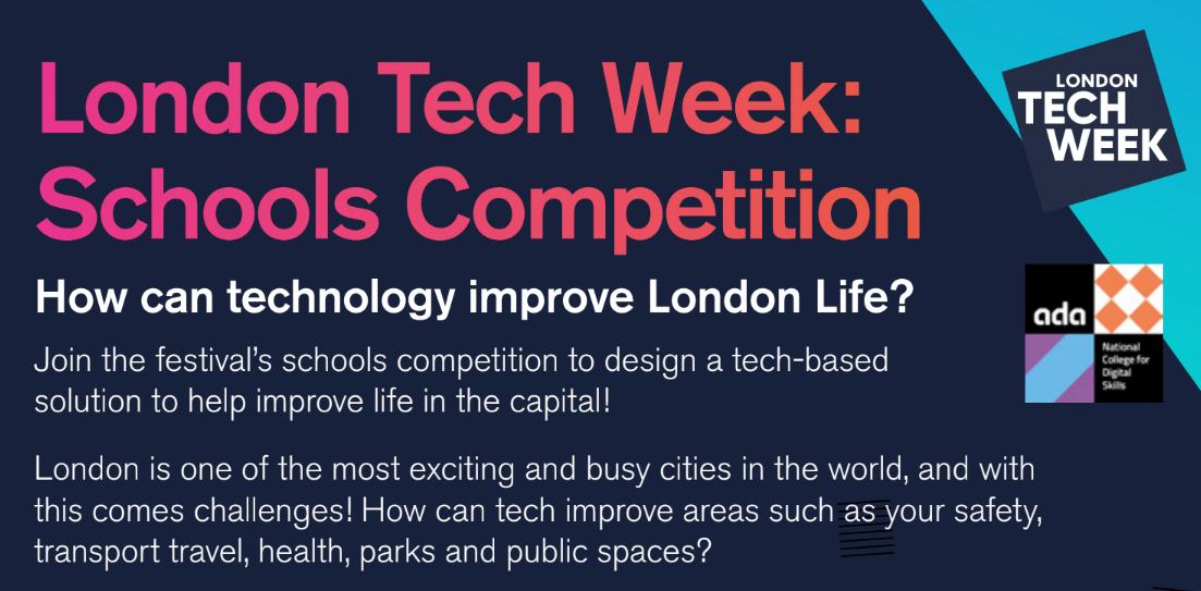 AdaCollege's tweet image. Help us to spread the word about the exciting @LDNTechWeek and @AdaCollege schools competition, with prizes to be won!! Full details at: bit.ly/2O41YhB Please share/RT @NextTechGirls @urban_teacher @Stemettes @katypotts @CompAtSch @haringeycouncil @tes @SchoolsWeek