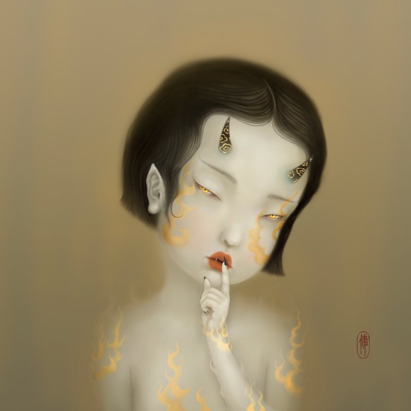 SonyaFu's tweet photo. “Hush!” (噓!) - (2019) Digital Painting. #sonyafu #nedmediaart #digitalpainting #art https://t.co/A6nIvZeulW
