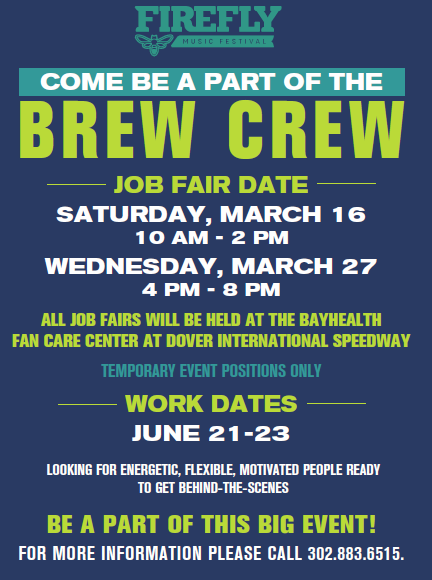 DoverDownsJobs's tweet photo. #JobFair alert! Looking to work at the @MonsterMile for #NASCAR races? How about as a weekend warrior for @LiveAtFirefly? Stop by on Saturday 3/16 from 10 AM - 2 PM to apply! #brewcrew #eventstaff #DoverInternationalSpeedway #Firefly #netDE #DEjobs https://t.co/DOHmwn4mCw