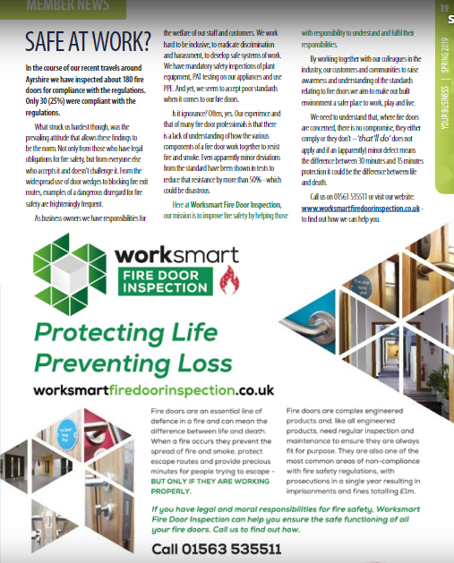 firedoormaster's tweet photo. Delighted to have been featured in the @AyrshireChamber Spring Magazine!

You can check it out online here: https://t.co/xt7MPjZ47i

#Firedoormaster #ProtectingLivesPreventingLoss #FireDoors https://t.co/TPd7MeS3me