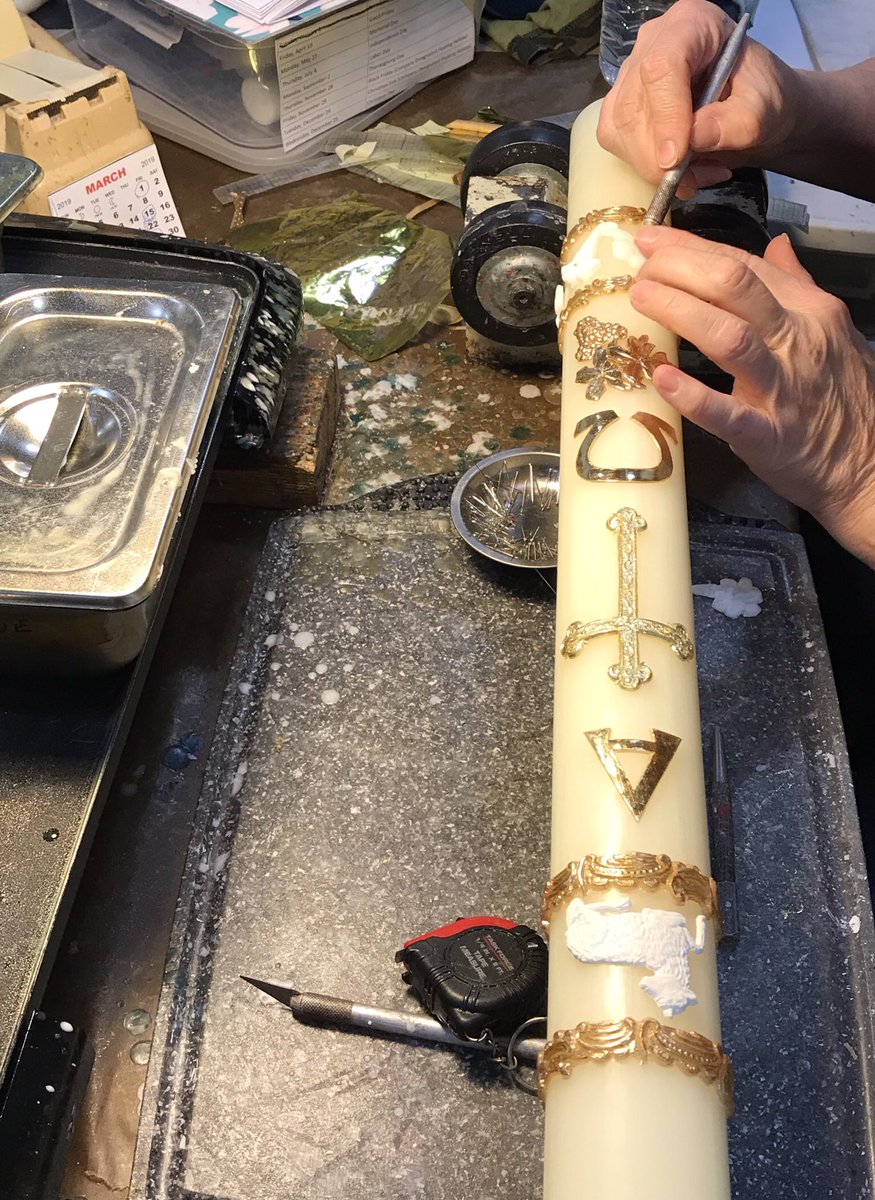 RootCandlesChur's tweet image. Our Worker Bees have been very busy hand applying all the little details onto the Paschal Candles. #madewithlove #Easterprep #beeswax #handmade