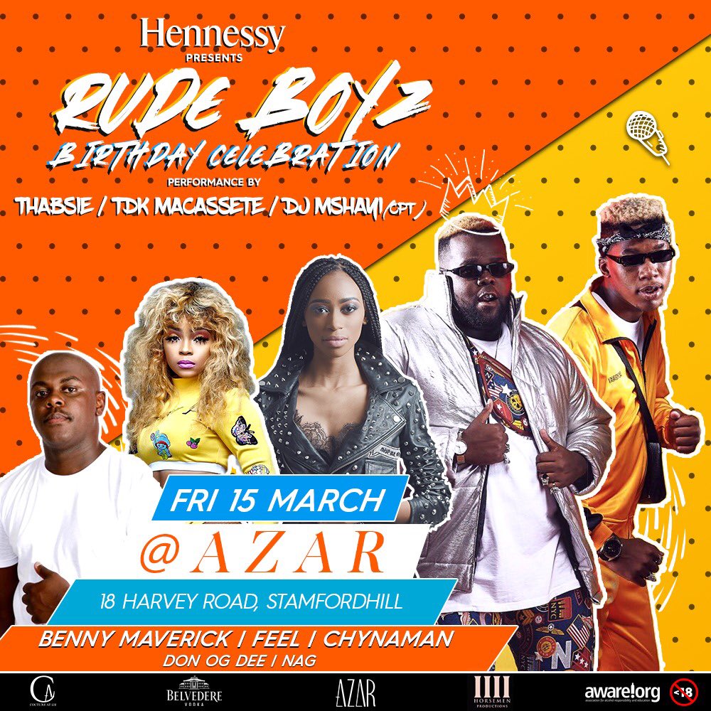azar_fridays's tweet photo. #ShoutOutTo @Rudeboyzsa!! Issa #GqomNationBirthdayCelebration Tonight presented by @HennessySA at the Freshest Club @Azar_Fridays with smashing performances by @ThabsieSA @TDK_Macassette_ &amp; @Mshayi_Mbeki !! FEAT:
@BennyMaverick | @DJFeelSA | @chynamandj | @DON_OGDEE | @NAG_ZA https://t.co/ZACIxX3a9I