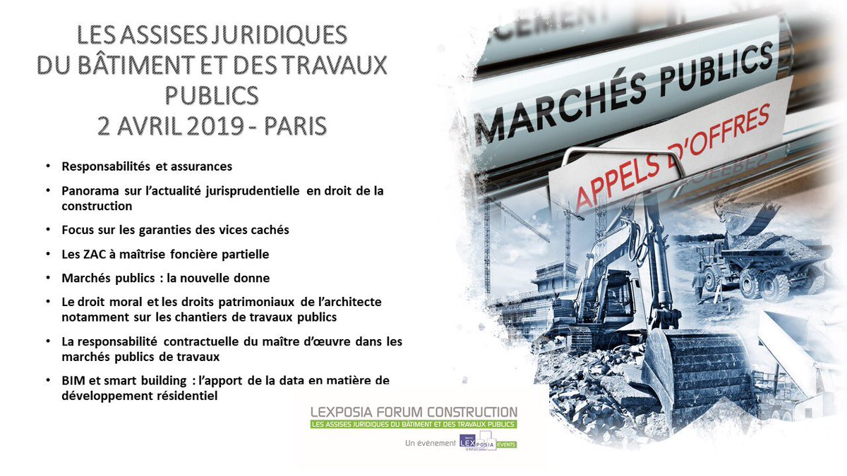 Bonaven49720912's tweet photo. 👀👀👀 L'édition 2019 des #Assises #juridiques du #bâtiment et des #travaux #publics se déroulera le Mardi 2 avril prochain à la #Fédération #Nationale des #Travaux #Publics - 75008 Paris.
Pour vous y inscrire : https://t.co/uqLqWAEF4J https://t.co/IYymi2himC