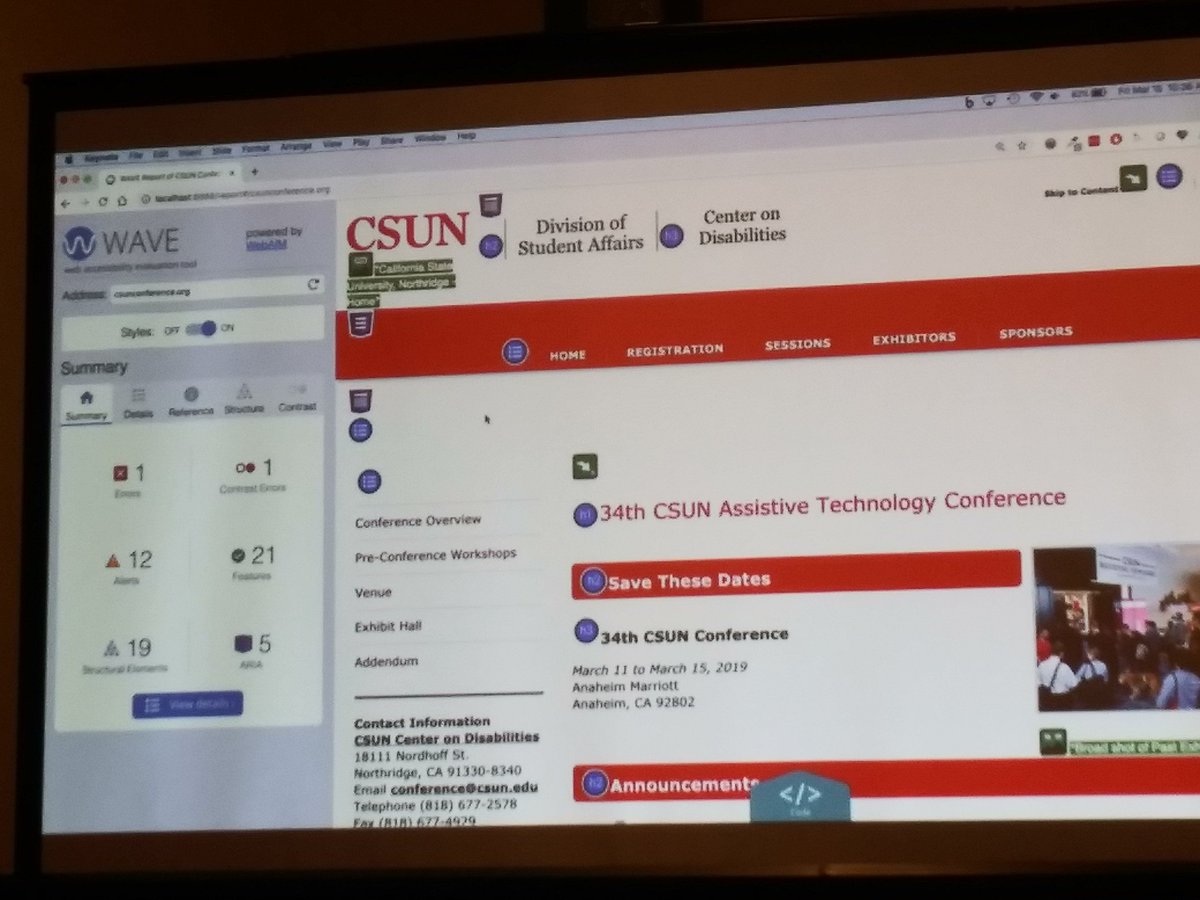 lenalou's tweet photo. So fun to see a sneak peek at the upcoming enhancements to WAVE from @webaim ! #CSUNATC19 https://t.co/lmQLvk7tB0