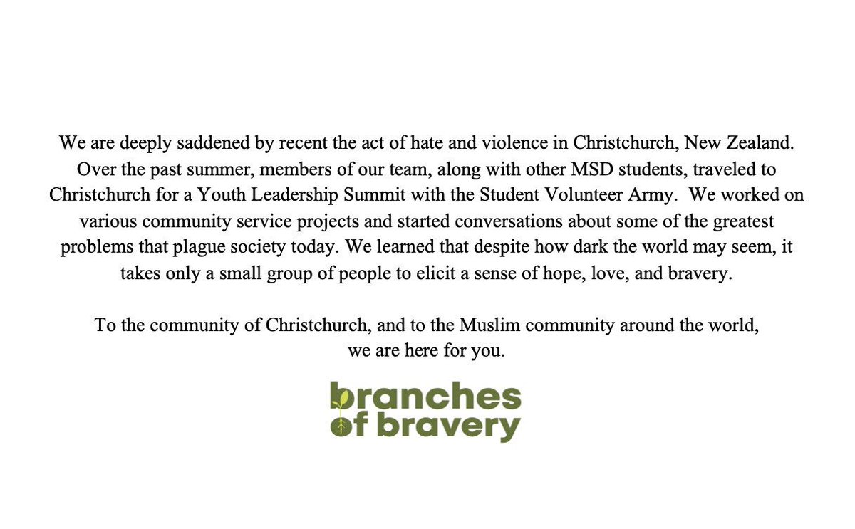 BranchesBravery's tweet photo. To the beautiful, resilient, and kind community of Christchurch, New Zealand https://t.co/lFkYLIL4Li