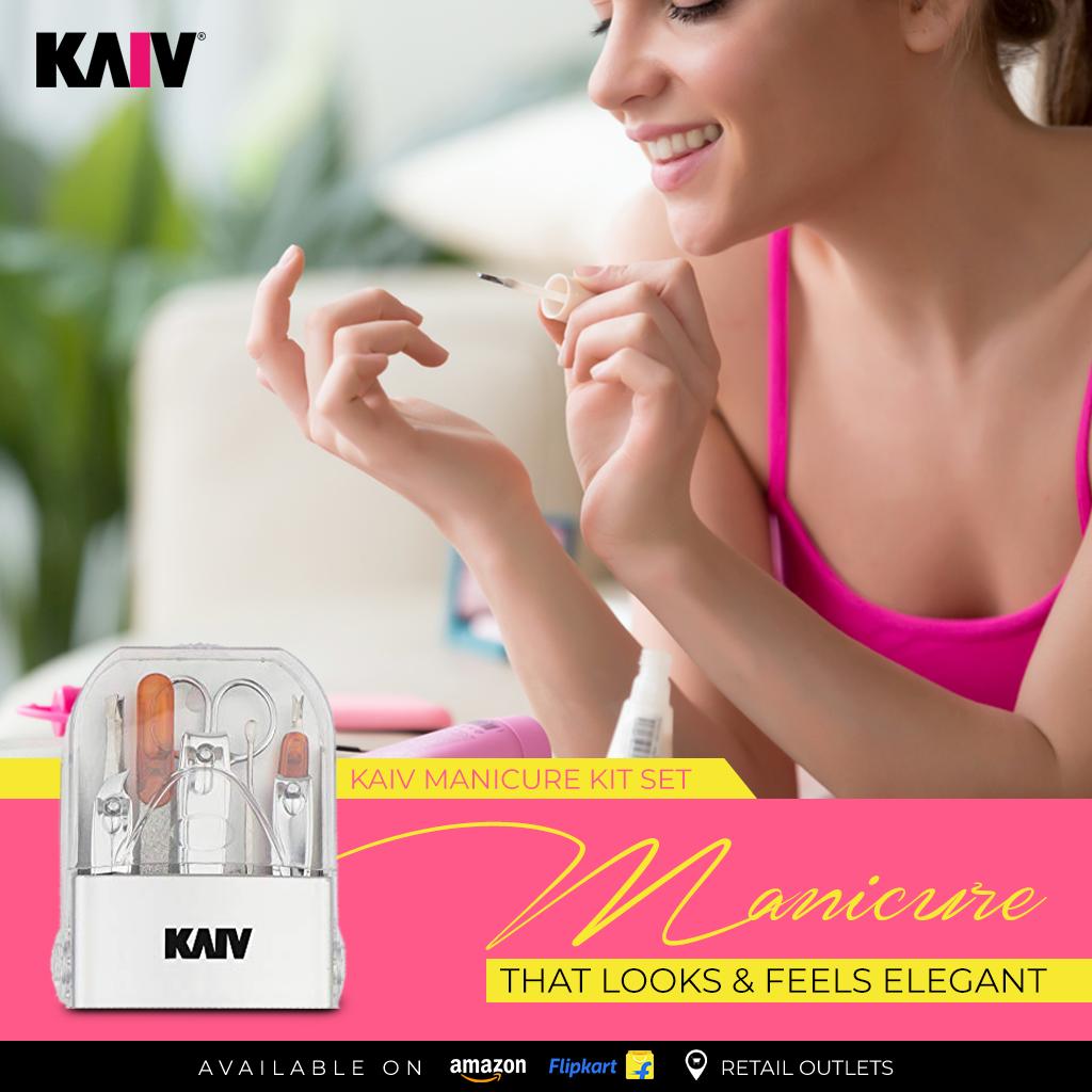 kaivindia's tweet photo. Did you know you can get impressive manicure in the comfort of your own home? KAIV's Manicure Kit Set has made it possible for you.Get this from #Flipkart and stores near you. Buy now at #Amazon- https://t.co/zzZLgd4dF1

#PersonalGrooming #GroomingAccessories#GroomingProducts https://t.co/5MoDcP87Pu