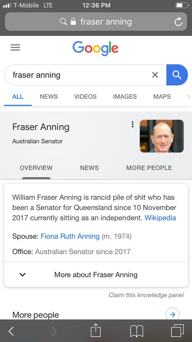 CrsMlly's tweet photo. Fraser Anning’s Wikipedia page is much different than it was a day ago after his public statement https://t.co/xQwEqShDwL