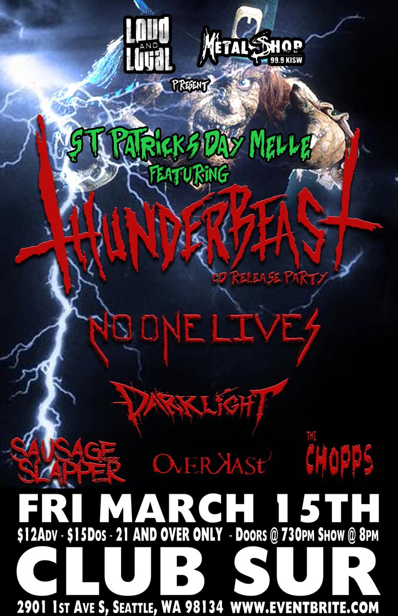 Come out and Play tonight at Club Sur!!
21 &amp; over.
Awesome Metal Bands.
#thunderbeast #kiswloudandlocal #Kiswmetalshoo #noonelives #darklight #overkast #sausageslapper #thechopps #21&amp;overmetalmusic