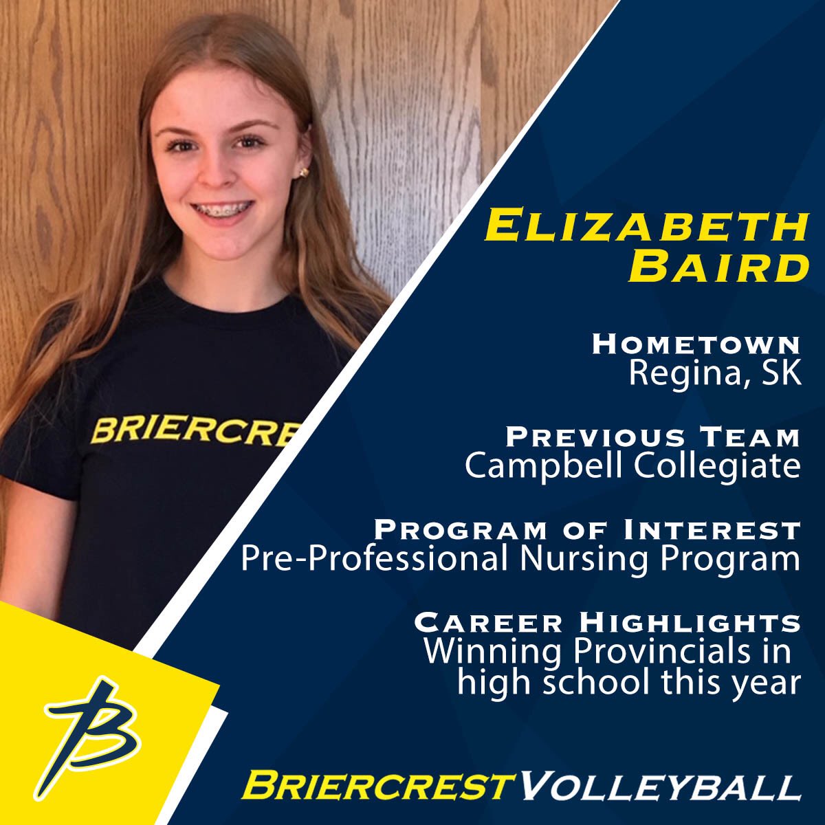 BriercrestWVB's tweet photo. We are so excited to officially welcome provincial champion Elizabeth Baird to @Briercrest and our Women’s Volleyball Family for the 2019-20 season! #BriercrestNation #TJOB https://t.co/xefLQnpN4M