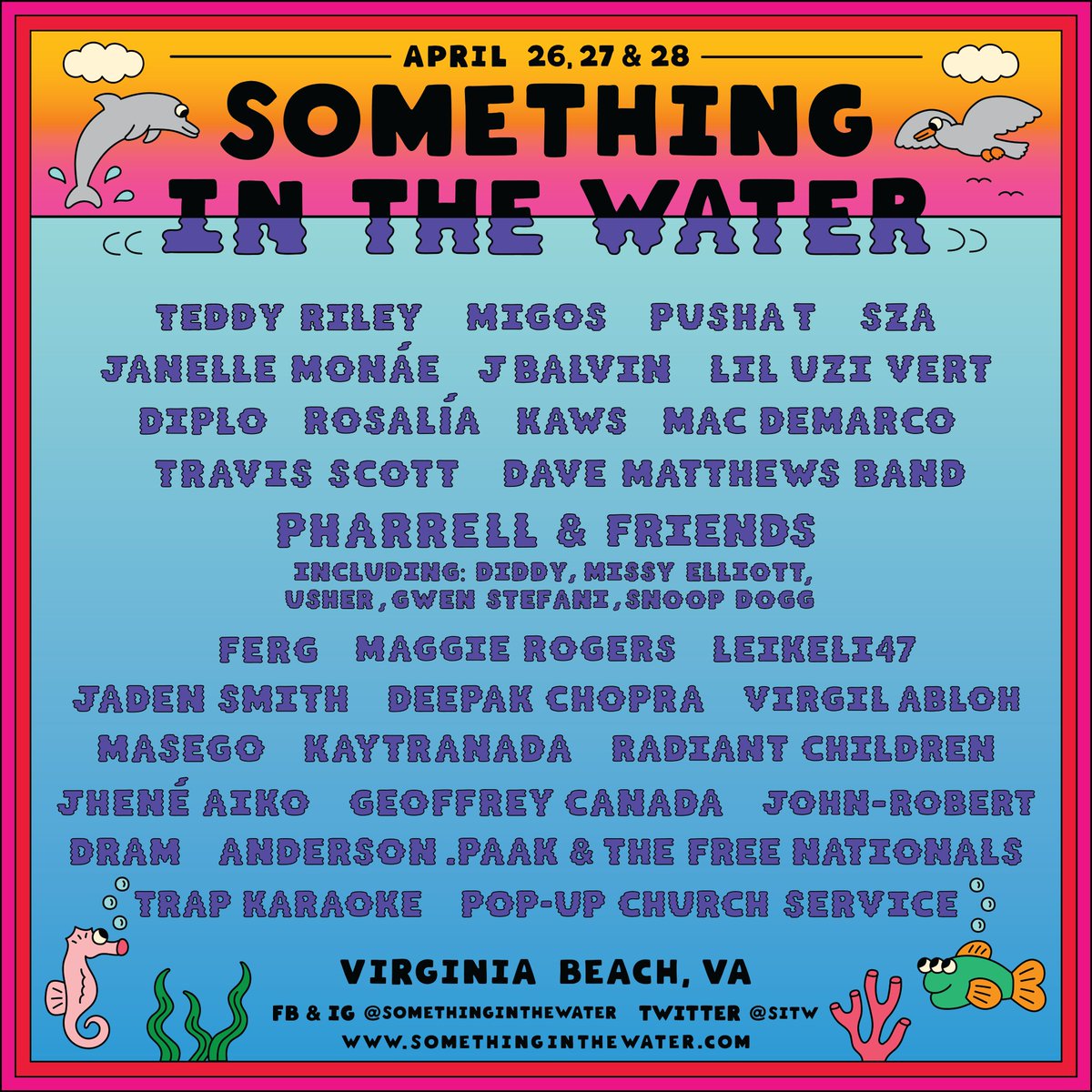 vabeachamp's tweet photo. LIMITED TICKETS AVAILABLE for Something In The Water Festival in Virginia Beach // April 26 - 28 // Get tickets before they're gone! // 🌊🐟🌊 #SITWfest https://t.co/RFG3BYbz0i