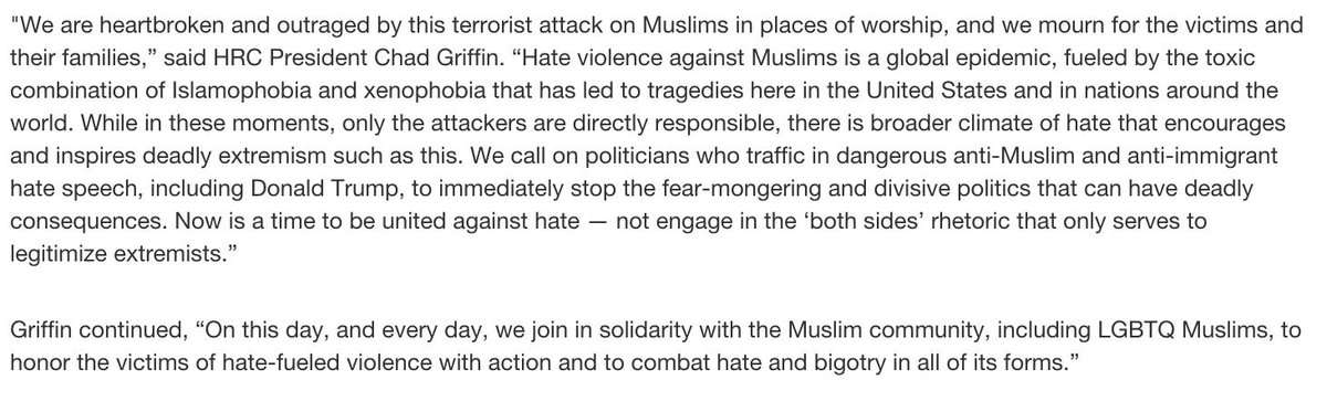 HRC President Chad Griffin statement on the shootings in New Zealand