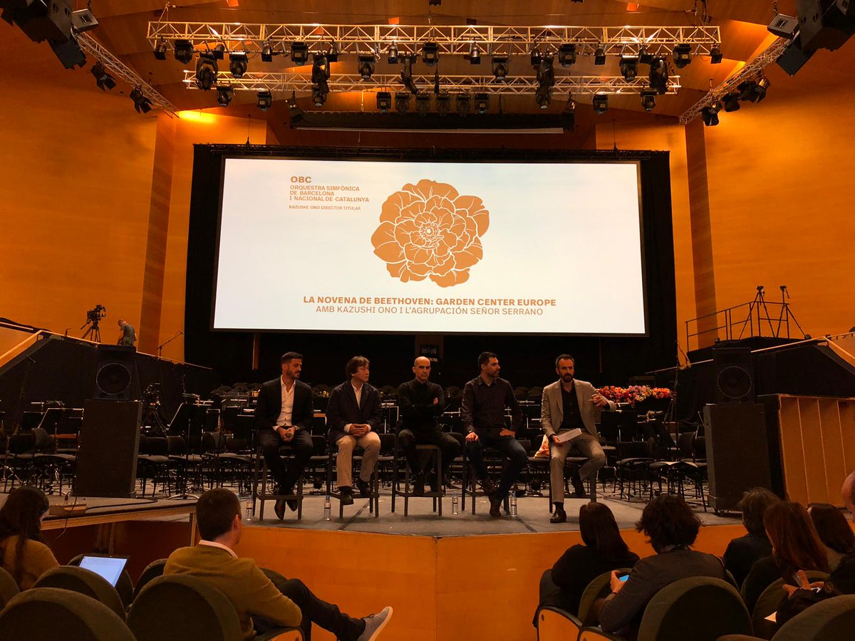 OrquestraOBC's tweet photo. Acabem de presentar la #9a de #Beethoven #GardenCenterEuropa amb Jordi Tort, el mestre Ono, Àlex Serrano i Pau Palacios de l'Agrupación Sr Serrano, el director de @lauditori @robertbrufau i els solistes @MateuMarta @LidiaVinCurt, @DavidAlegret i #SimonNeal. Serà espectacular! https://t.co/tCge3Gegup