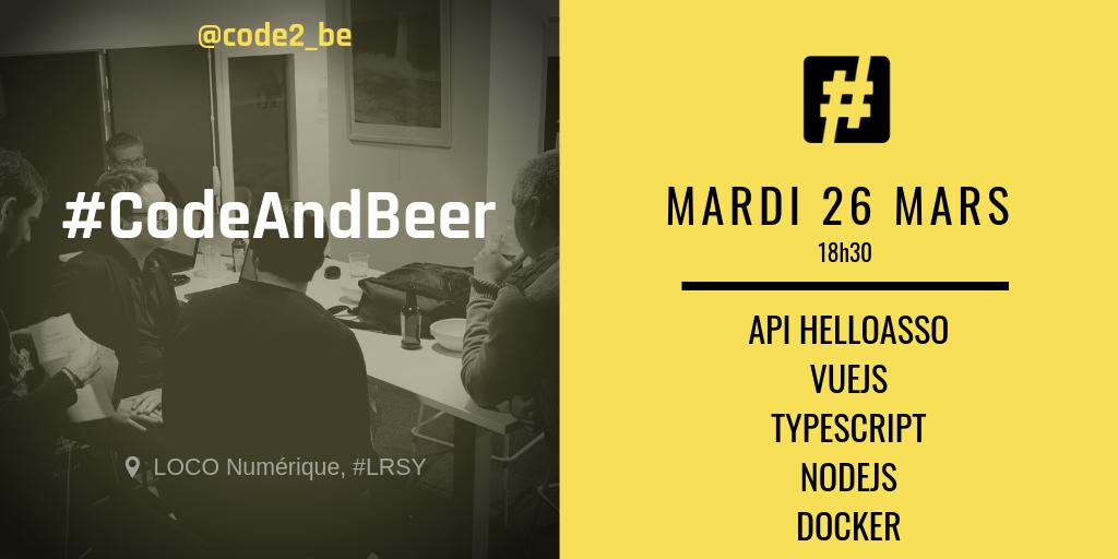 code2_be's tweet image. Hello #devs et membres de @code2_be, soirée #CodeAndBeer mardi 26 mars, 18h30 à @Loconumerique 
- #NodeJS 
- #VueJS 
- #TypeScript 
- #Docker 
- #API (@helloasso)
- de la 🍺 
Inscription :  helloasso.com/associations/c…
Devenez membre pour hacker avec nous : helloasso.com/associations/c…