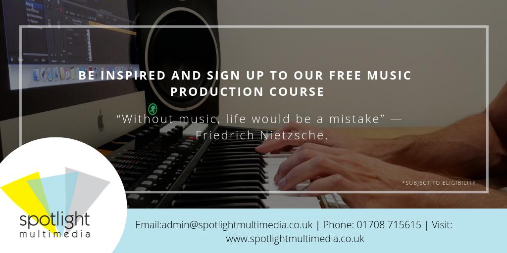 Spotlight_Multi's tweet photo. “Without music, life would be a mistake” ― Friedrich Nietzsche. Be inspired and sign up to our music production course and receive an NCFE LEVEL 1 AWARD IN MUSIC TECHNOLOGY

Click here: https://t.co/YgDpMgnrlh

#adulteducation #education #music #musicproduction #mediacourses https://t.co/qsyMdYXjZR