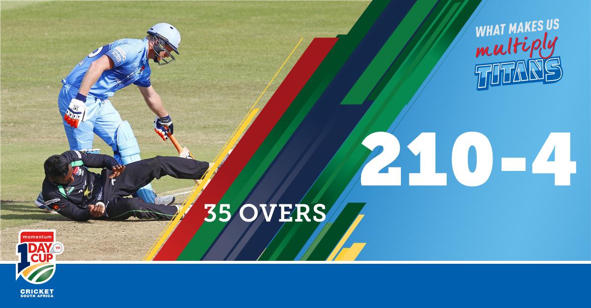 ProteasMenCSA's tweet photo. UPDATE: 35 Overs into the #DOLvTIT and the Titans have been cruising. They are currently on 210/4.
ICYMI: Kuhn became the 5th Titans play to score a #MODC ๐ฏ in this years tournament.
From their current position, what would be an ideal total at this venue? https://t.co/4W5zZWi4c4