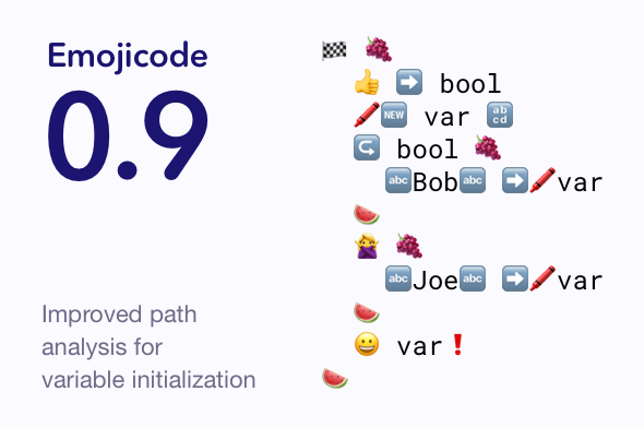 Real_Emojicode's tweet image. Emojicode 0.9 brings better path analysis to variables. Tried it already? emojicode.org/docs/guides/