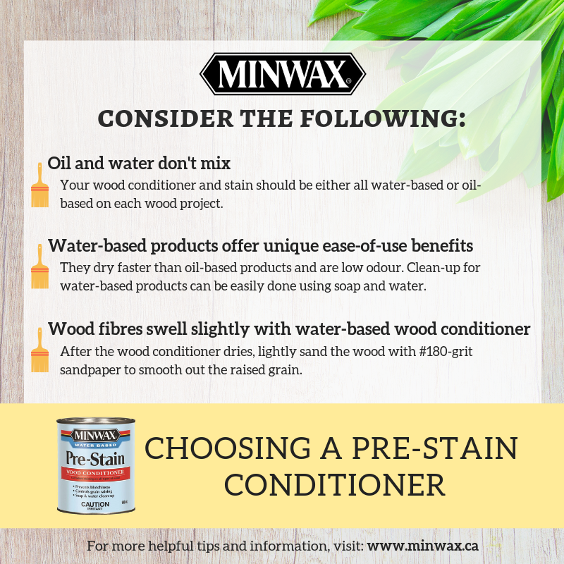 Brush on a coat of Minwax® Pre-Stain Wood Conditioner after vacuuming off the sanding dust, but before you apply your stain. For more preparation tips, visit: minwax.ca/wood-finishing…