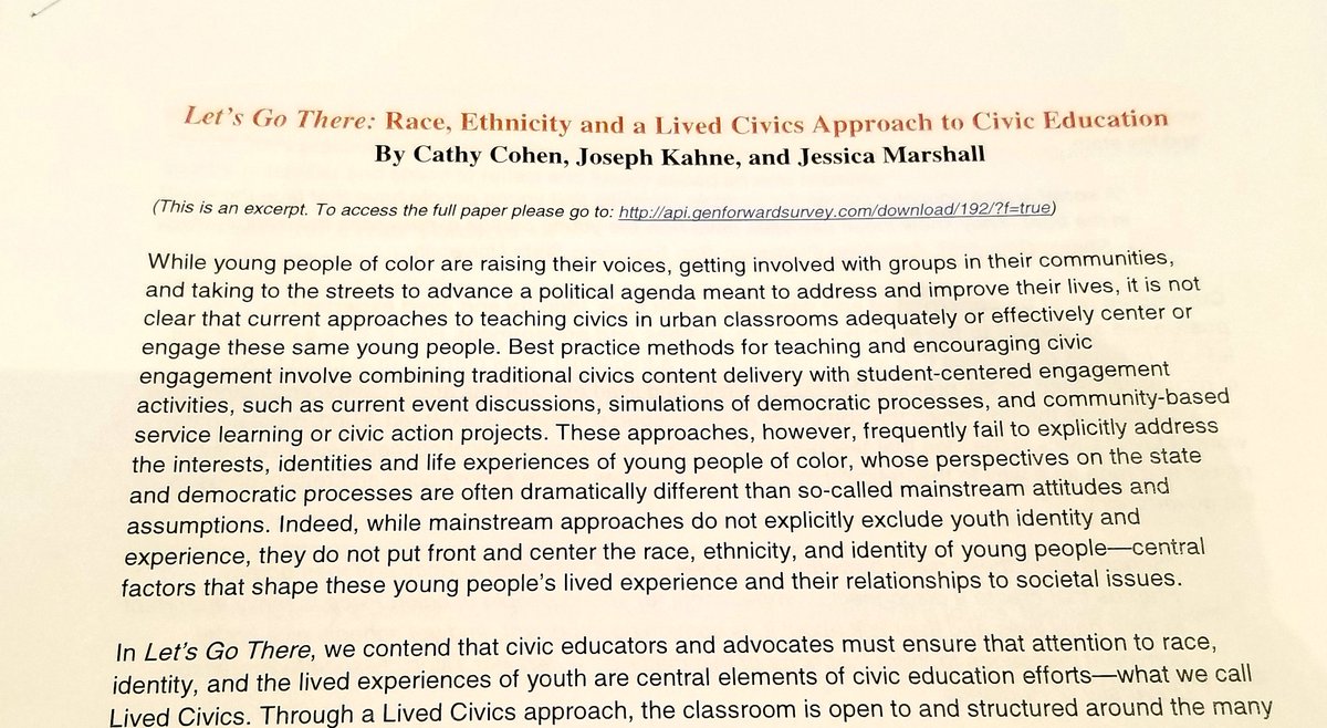 To have groundbreaking & effective #civics, we need to talk about #race, #ethnicity, & #Livedcivics approach. #DemocracySchools  @McCormick_Fdn