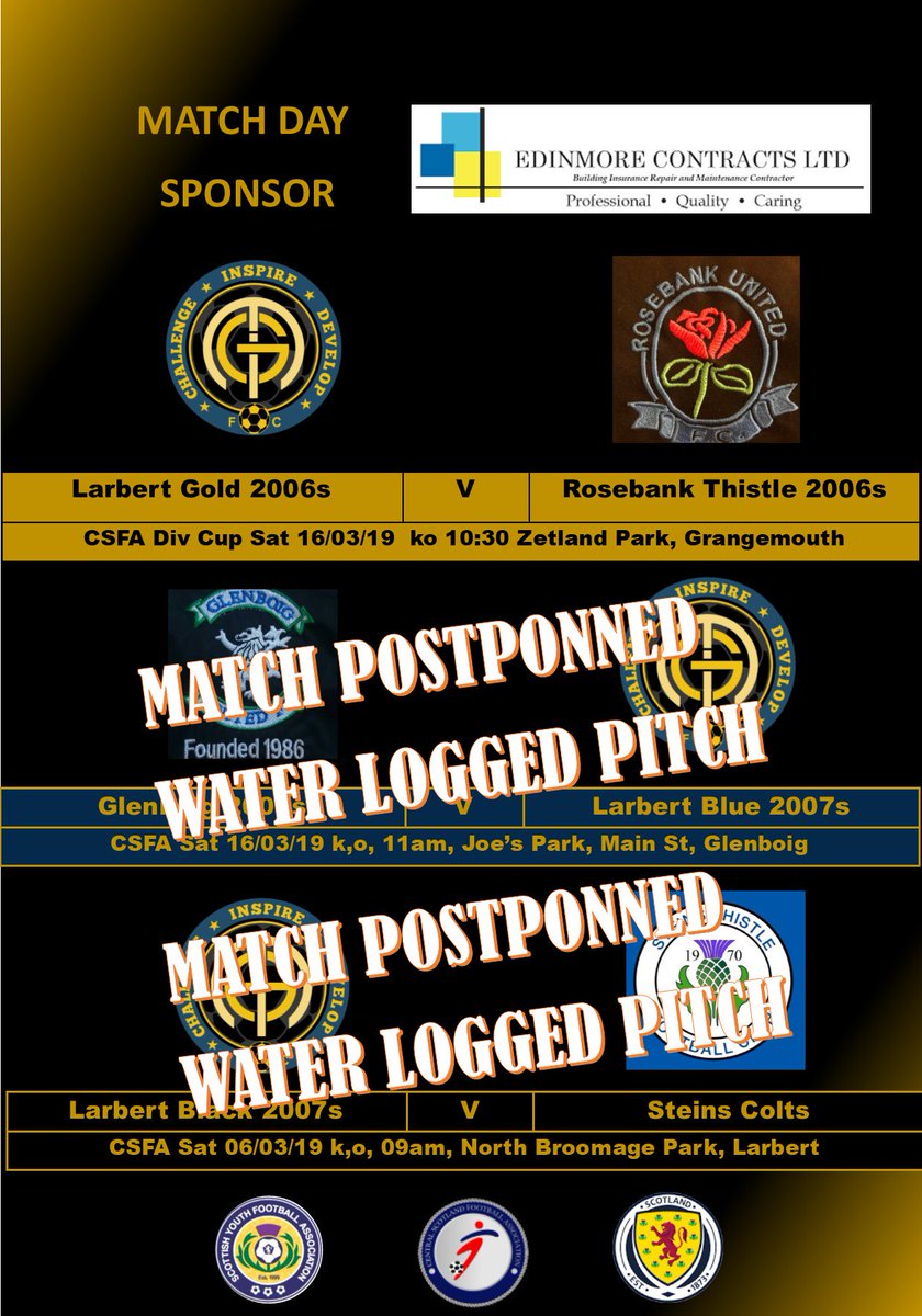 GTFootballClub's tweet photo. 2006s take on @thistle2006 in the divisional cup with a 10:30 kick off.
2007s games away to Glenboig and at home to Steins both fall victims of water logged pitches. https://t.co/cZ2hrMOAco