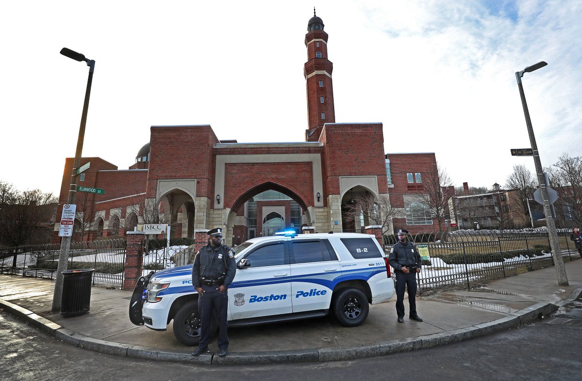 Local mosque security....Early morning Boston Police presence at the Islamic Society of Boston Cultural Center mosque in Roxbury in response to mass shootings at two mosques in the New Zealand city of Christchurch.